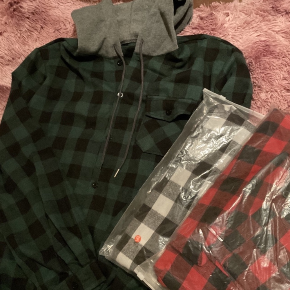 Mens Lightweight Checkered Flannel Hoodie Shirts Size 2X Lot Of 3
